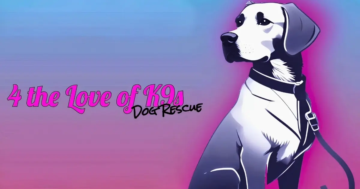 4 The Love of K9s Dog Rescue graphic featuring an illustrated dog on a leash.