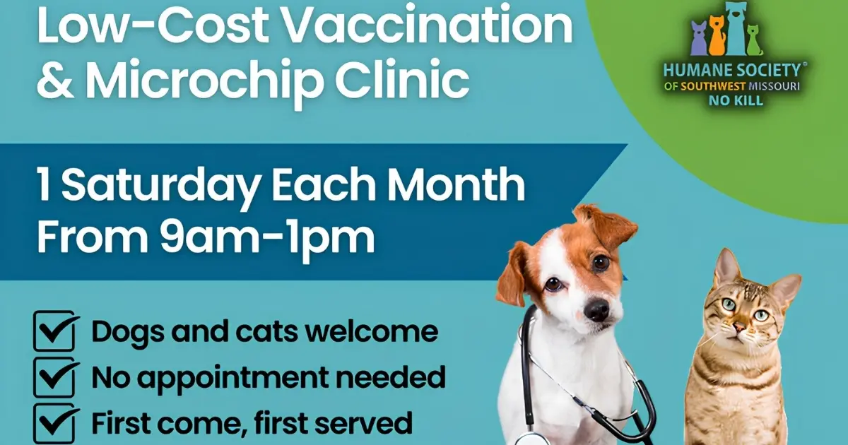 Low-Cost Vaccination & Microchip Clinic for dogs and cats at the Humane Society of Southwest Missouri in Springfield, MO.